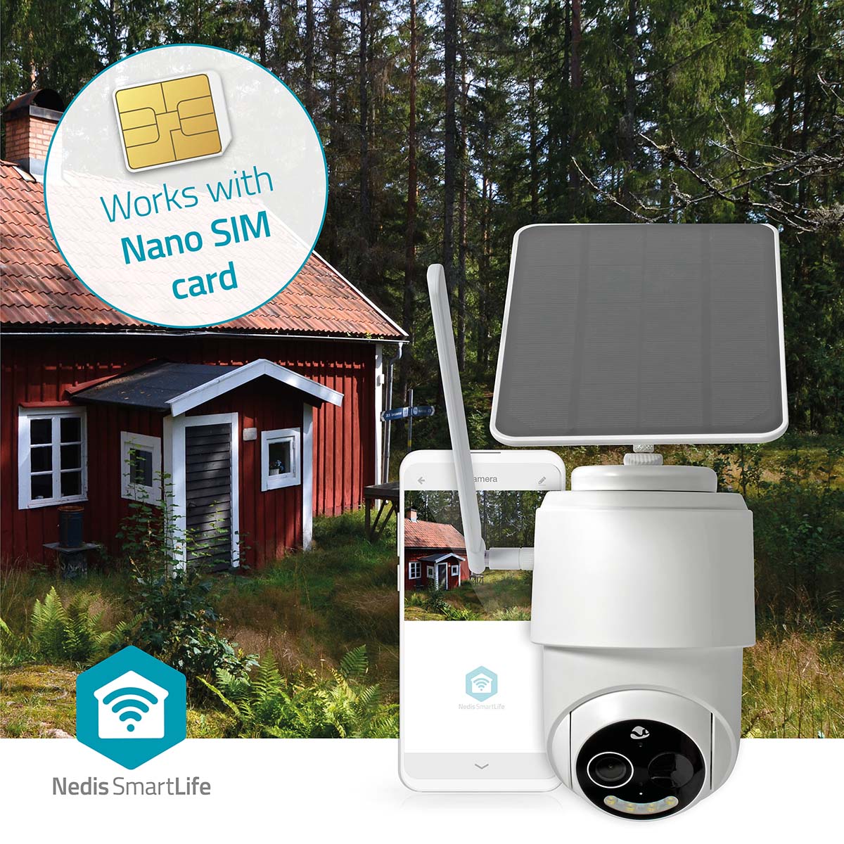 Nedis Câmara de exterior Inteligente 4G Full HD 1080p Wifi: Bateria recarregável e painel solar opcional para vigilância contínua.