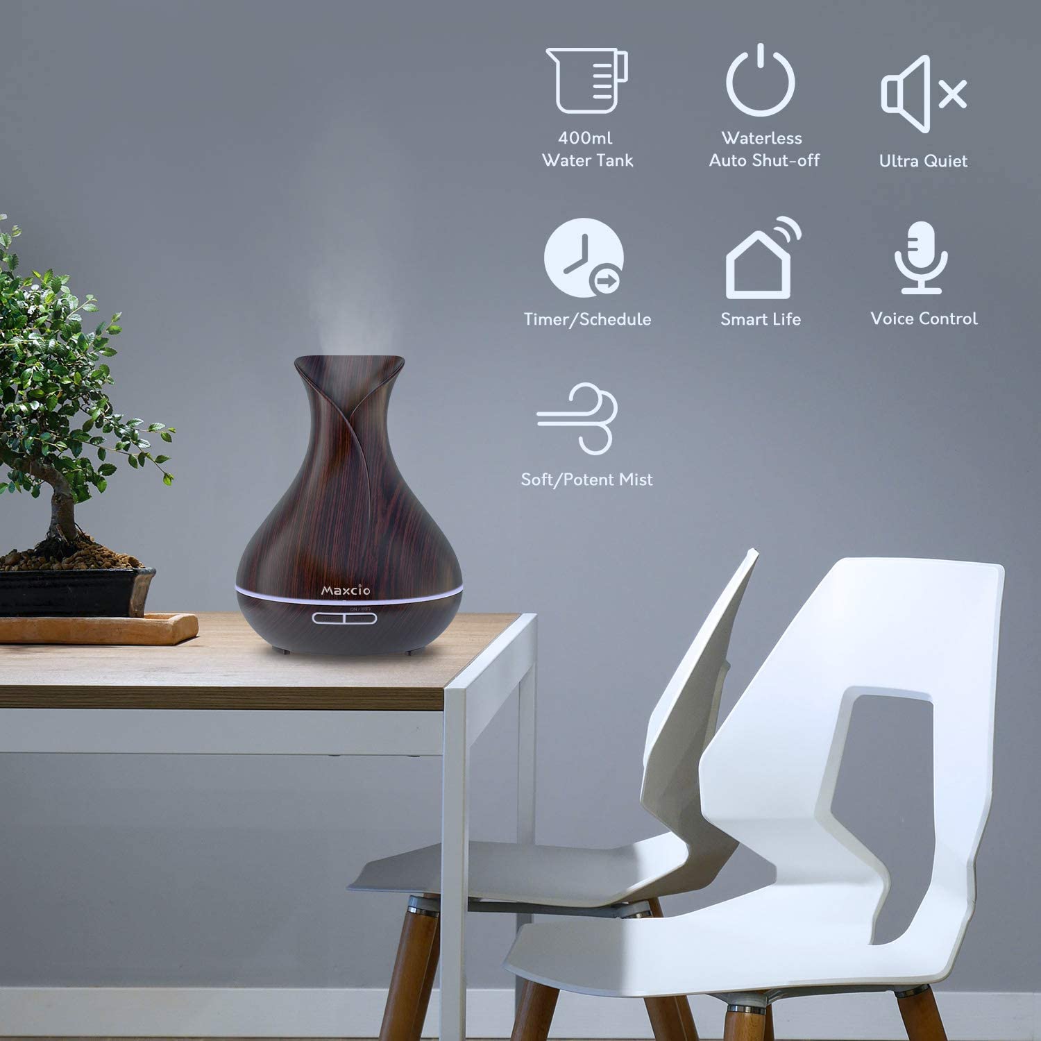 Humidificador + Difusor de Aromas Inteligente Castanho Escuro WiFi - Smartify - Casa Inteligente - Smart Home - Domotica - Casas Inteligentes