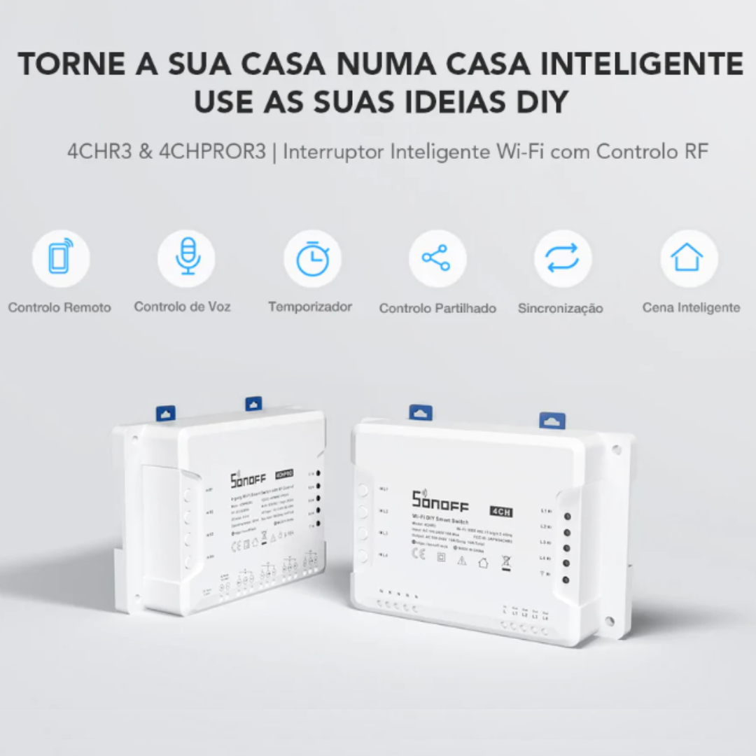 Sonoff 4CHPROR3 - Módulo 4 em 1 + Comando 433MHz - Smartify - Casa Inteligente - Smart Home - Domotica - Casas Inteligentes