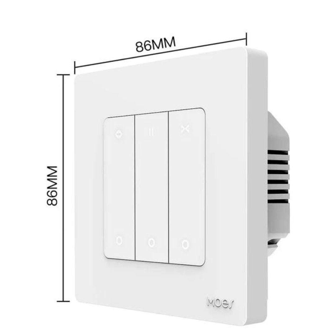 Interruptor de persianas MOES ZigBee+RF433, da Série Star Ring. Controlo inteligente, integração fácil em automação residencial.