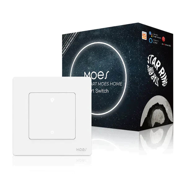 O MOES Interruptor Dimmer de 3 Canais zigbee em branco - Série Star Ring oferece controle simples e elegante para iluminação e dispositivos.