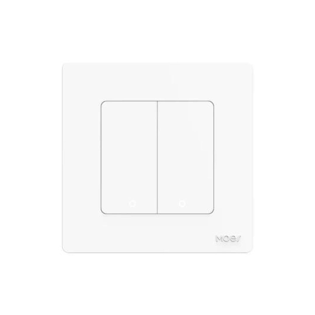 O MOES Interruptor de 2 Botões zigbee em branco - Série Star Ring oferece controle simples e elegante para iluminação e dispositivos.