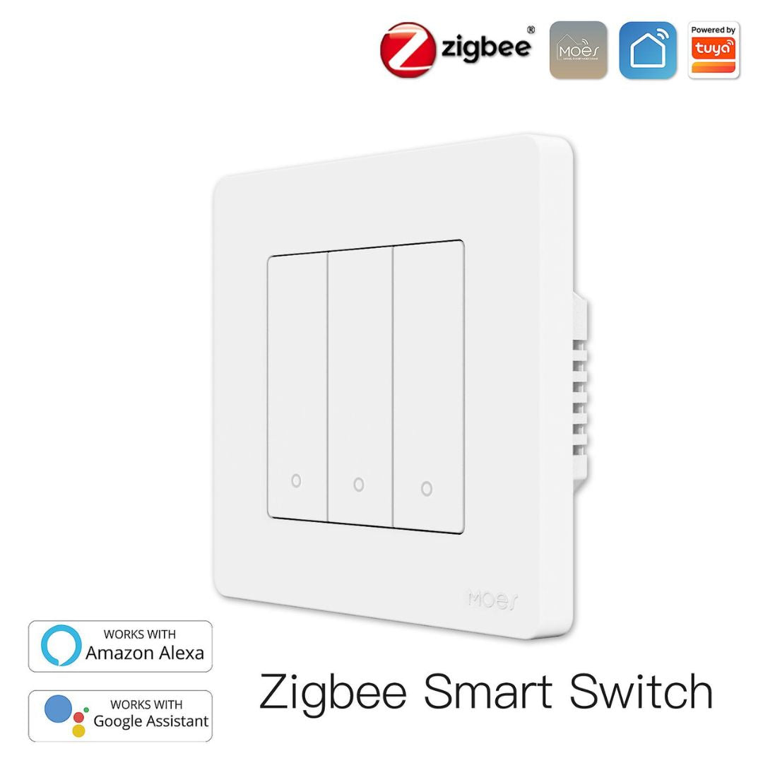 O MOES Interruptor de 3 Botões zigbee em branco - Série Star Ring oferece controle simples e elegante para iluminação e dispositivos.