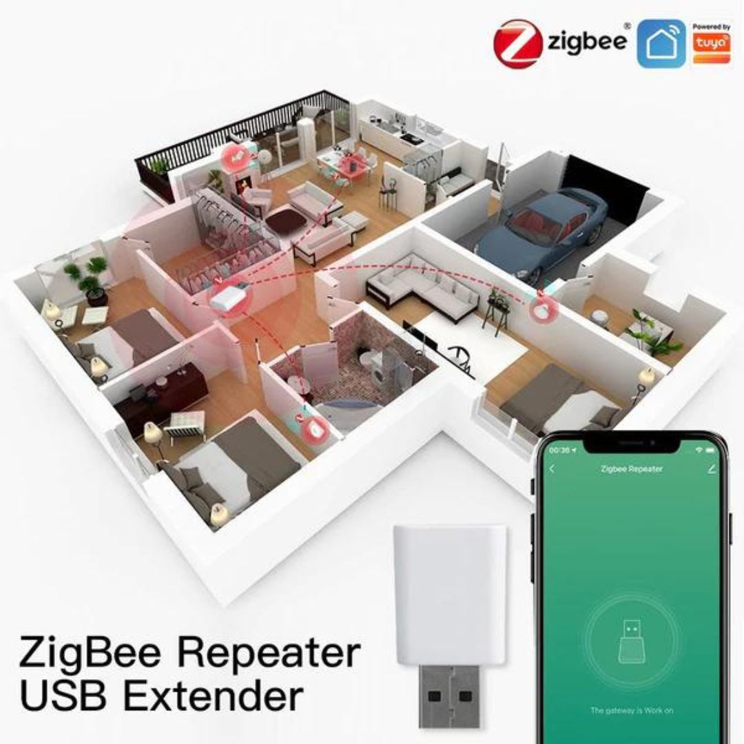 Mini Repetidor ZigBee USB: Expanda o alcance do sinal em 15-20cm. Conecte ao hub Tuya ZigBee na app Smart Life. Potência compacta para maior conectividade.