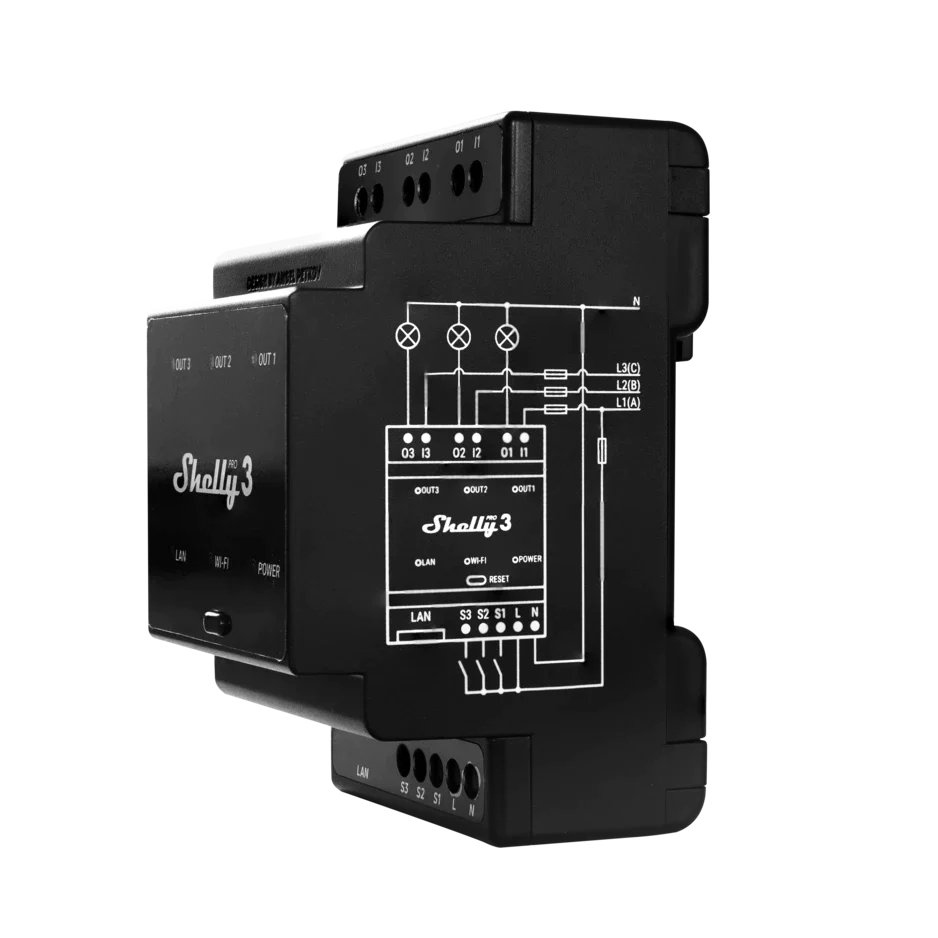 Módulo com 3 relés para automatização Wifi/Bluetooth/LAN 110/240VAC 3x16A - Shelly PRO 3