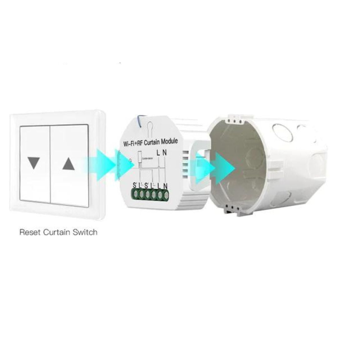 Moes Módulo de Persiana Wi-Fi+RF433: Controle suas persianas remotamente com facilidade. Conectividade Wi-Fi e RF433 para automação inteligente.