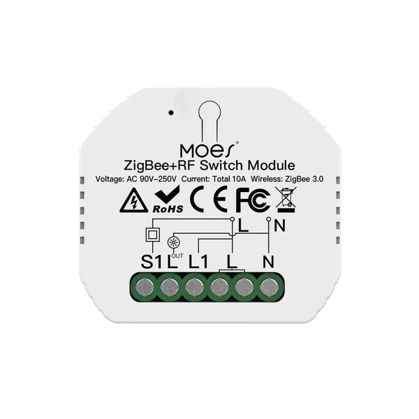 MoesGo Interruptor ZigBee 3.0 Inteligente conmutador Inalambrico Módulo  Alexa Control Remoto y Rele RF433 para Interruptores de 1 Gang y 1/2 Way