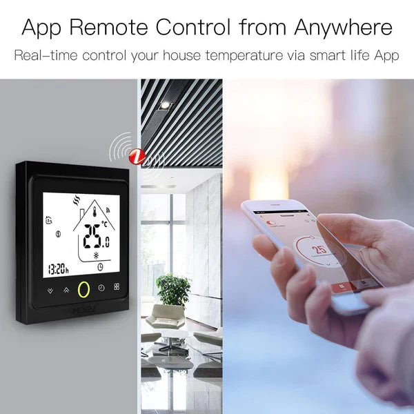 Moes Termóstato Controlador para Piso Radiante Elétrico Preto ZigBee: Integração perfeita com dispositivos ZigBee.