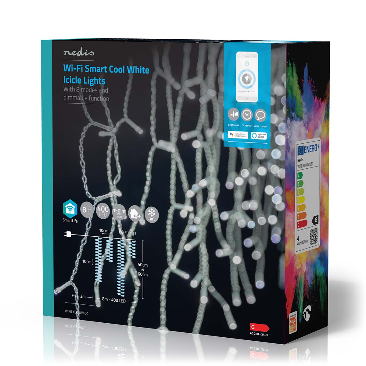 Grinalda Nedis 8m, 400 LEDs branco frio: iluminação inteligente para um Natal encantador, destacando-se pela sofisticação e versatilidade em 80 gotas.