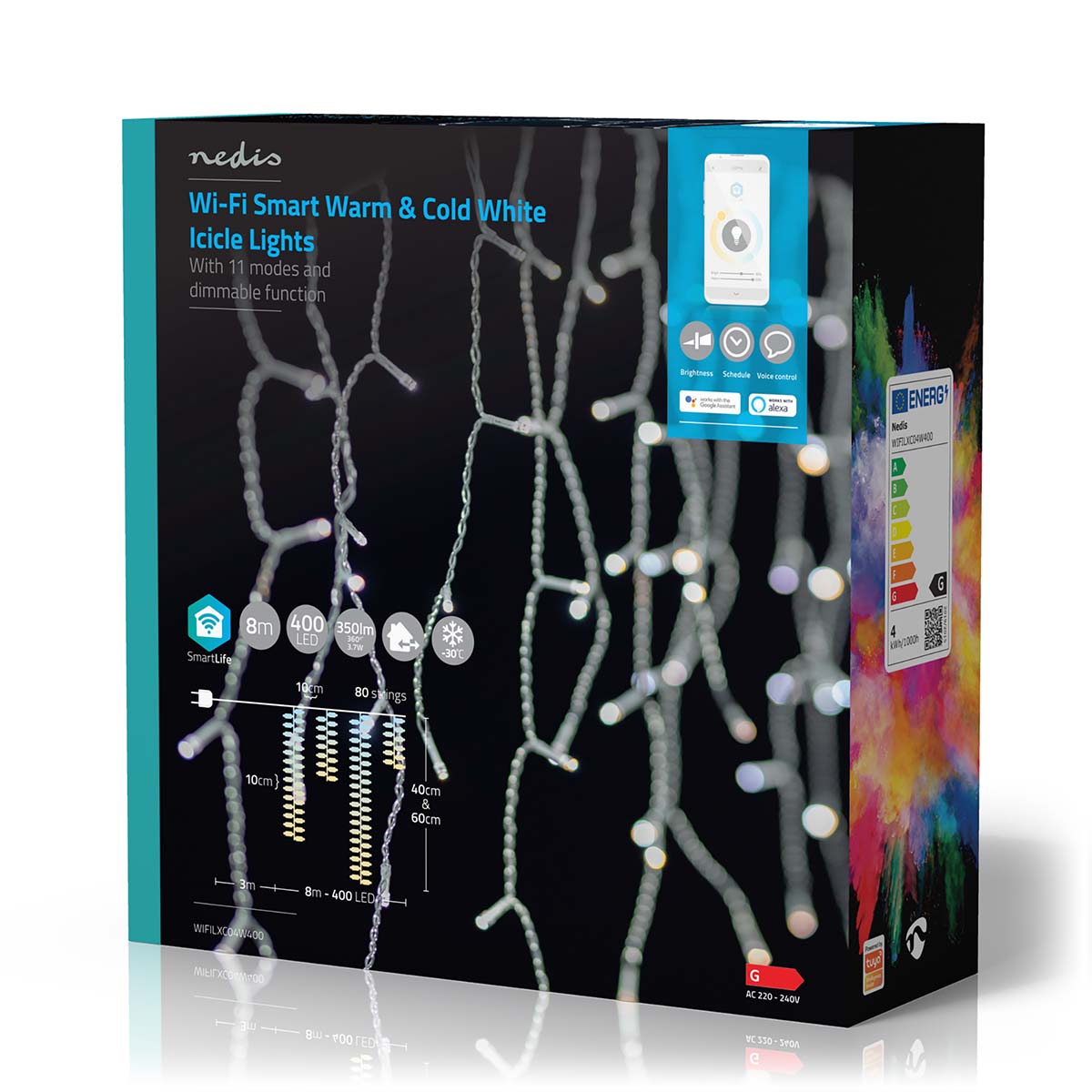 Grinalda Nedis de 8m, 400 LEDs quente/frio: iluminação de Natal inteligente em 80 gotas, proporcionando charme versátil.