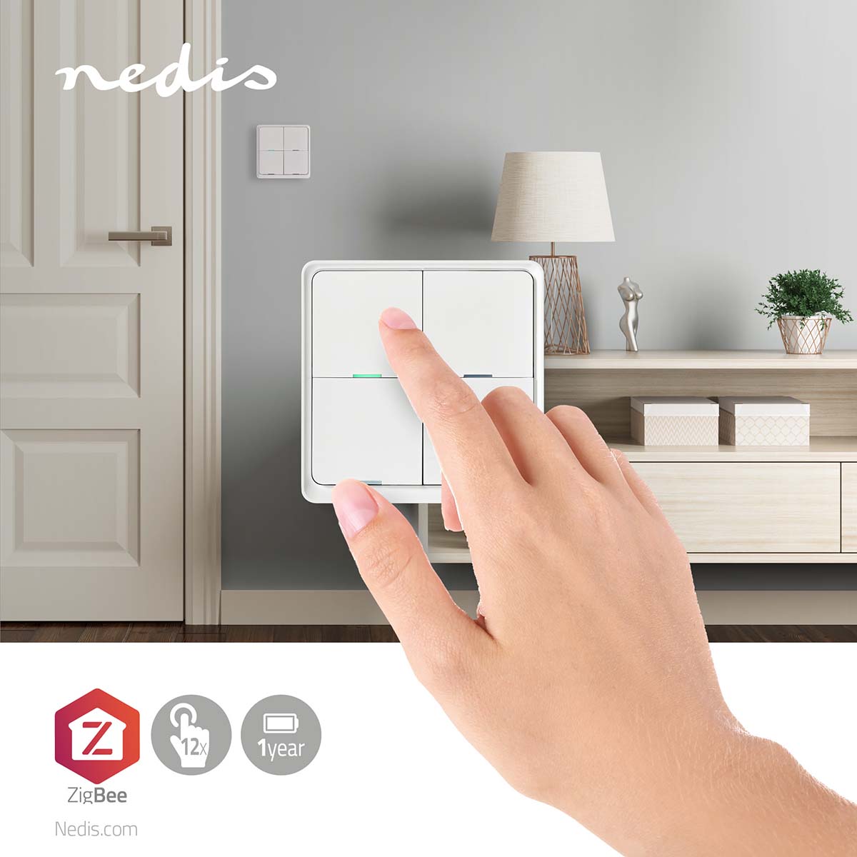 Nedis Interruptor Parede Inteligente Zigbee bateria de 1 ano