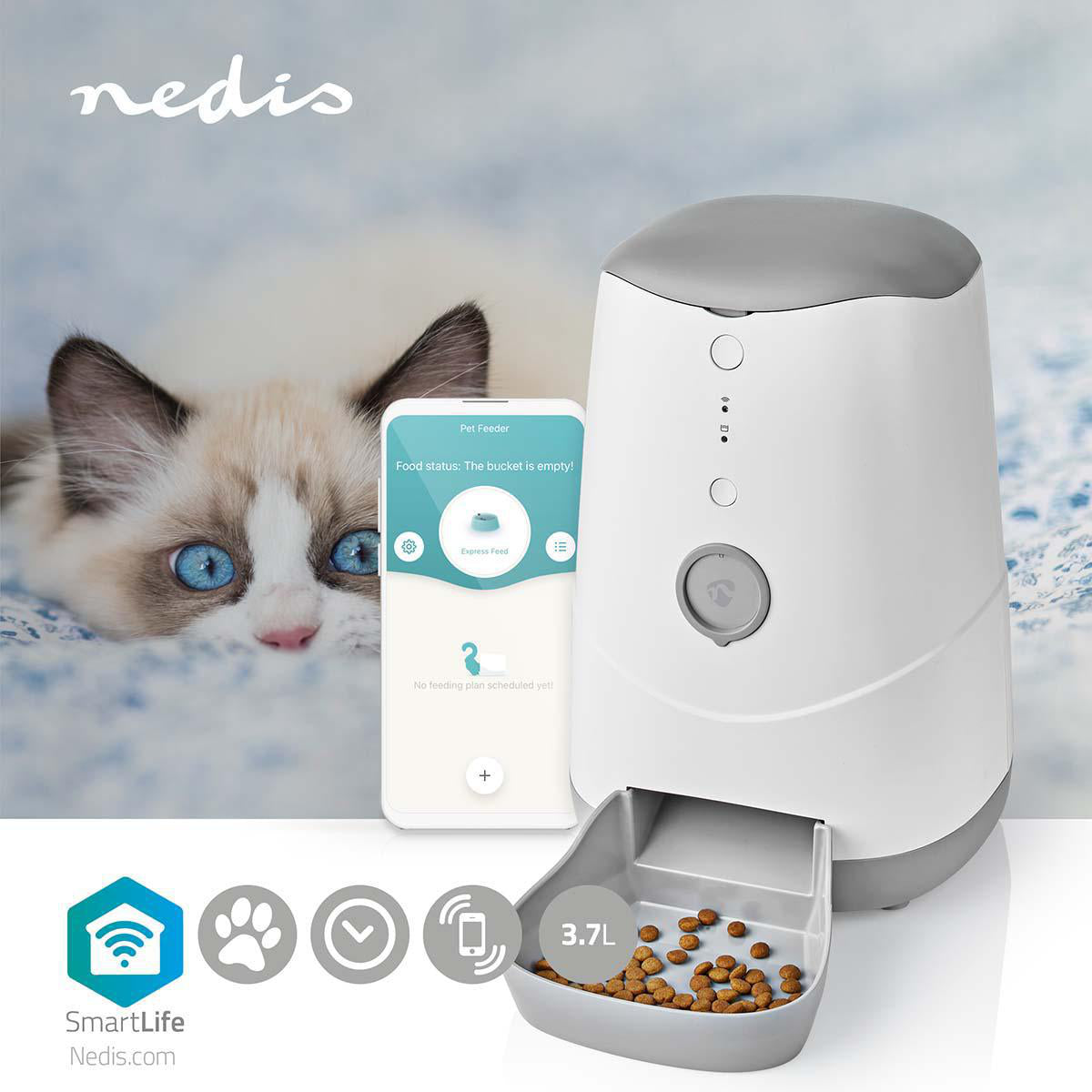 Nedis Dispensador de ração para animais de estimação wifi: Monitorização dos hábitos alimentares.