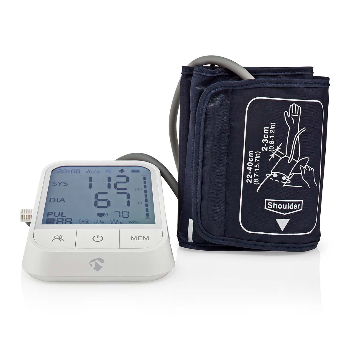Aparelho de medição da tensão arterial Nedis SmartLife Braço | Bluetooth | Ecrã LCD | 22 - 42 cm | Deteção de uso da braçadeira / Deteção de batimentos cardíacos irregulares / Indicação de manter-se imóvel | Branco