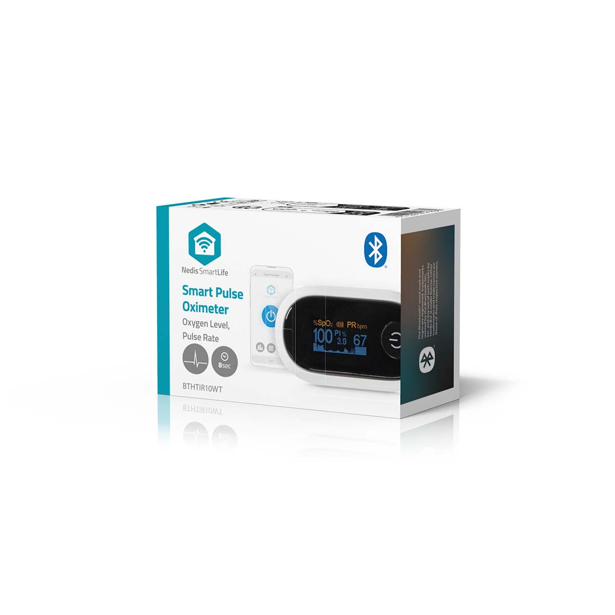 Nedis SmartLife Pulse Oximeter Bluetooth | OLED Display | Anti-movement interference / Auditory alarm / High precision sensor / Oxygen saturation (SpO2) / Perfusion index (PI) / Pulse rate (PR) | White