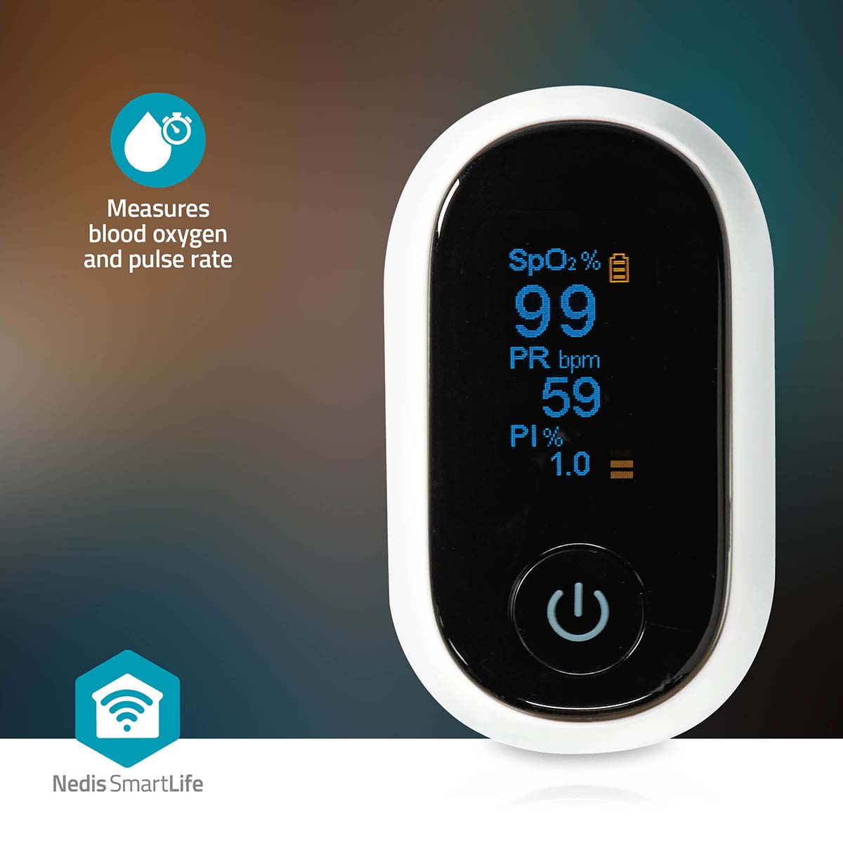Nedis SmartLife Pulse Oximeter Bluetooth | OLED Display | Anti-movement interference / Auditory alarm / High precision sensor / Oxygen saturation (SpO2) / Perfusion index (PI) / Pulse rate (PR) | White