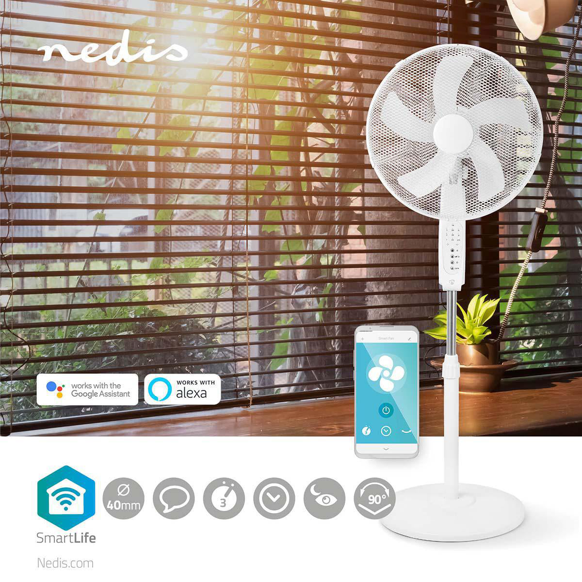 Nedis ventoinha inteligente wifi 3 velocidades diferentes e oscilação