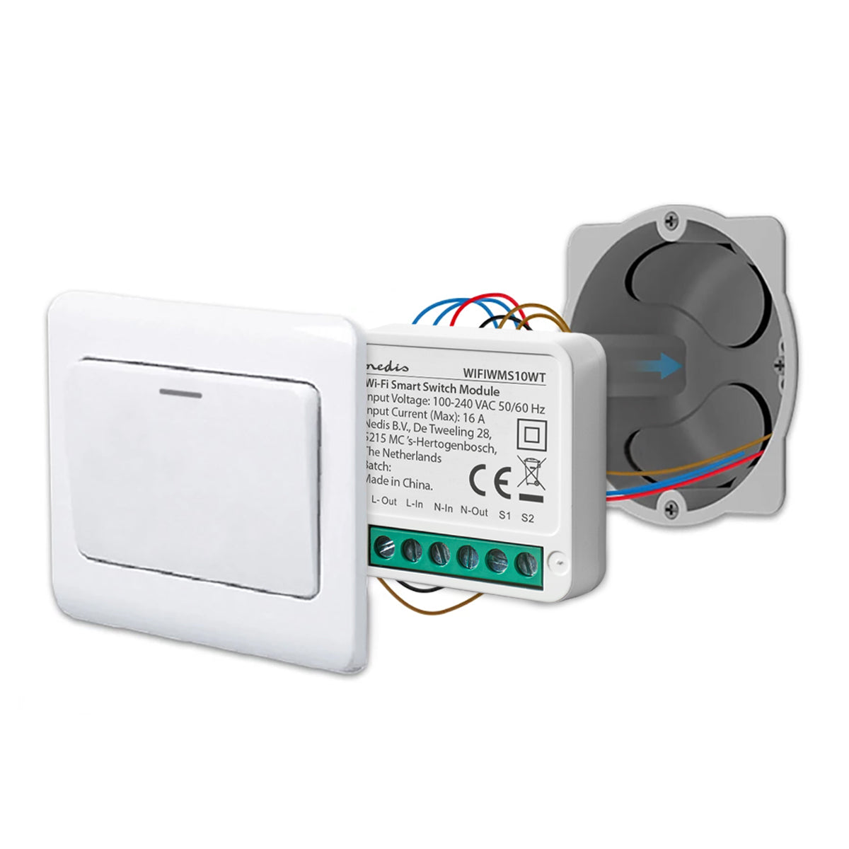 Nedis comutador wifi WIFIWMS1WT módulo wifi para tornar qualquer luz inteligente esquema de colocação