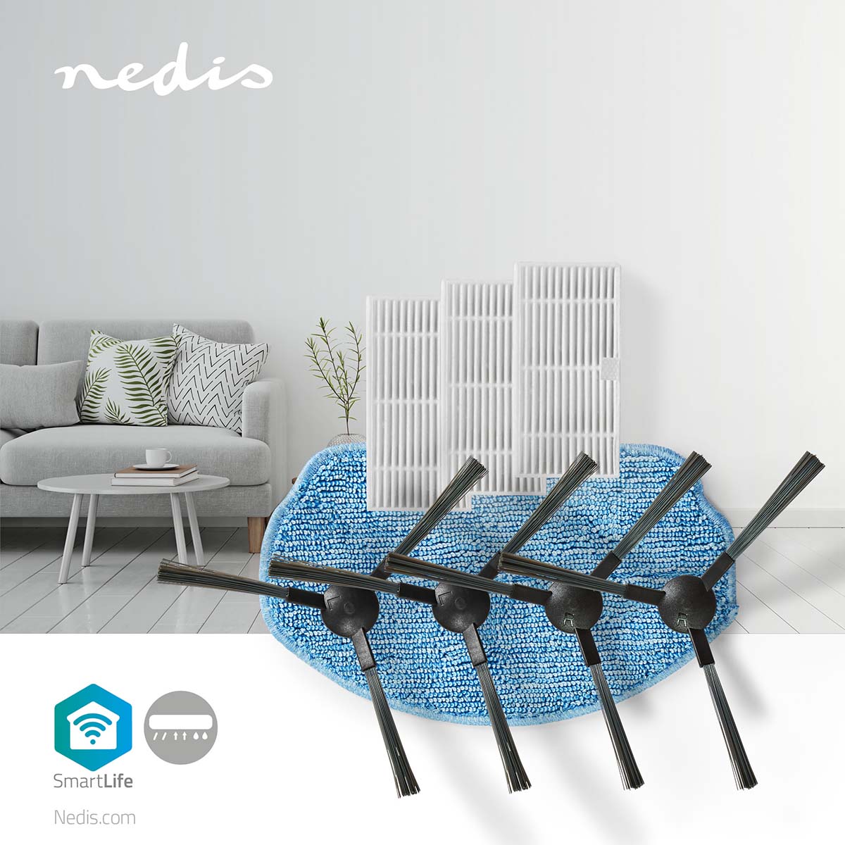 Nedis Robô aspirador Smart Wifi: Inclui uma mopa para um chão brilhante e livre de sujidade.