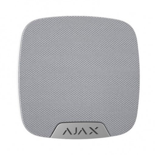 A Sirene para Interior Ajax HomeSiren em branco é uma potente sirene de 97dB que reforça a segurança do sistema de alarme Ajax, com fácil integração.