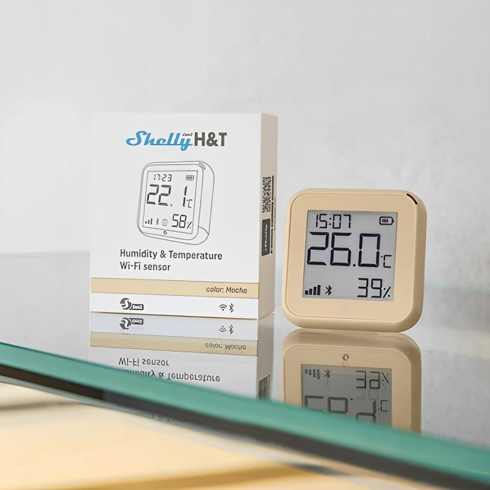 Sensor Shelly: temperatura/humidade, automação via app, novo chip eficiente, conexão USB-C, 4 pilhas AA, montagem na parede, servidor Web, Wi-Fi.