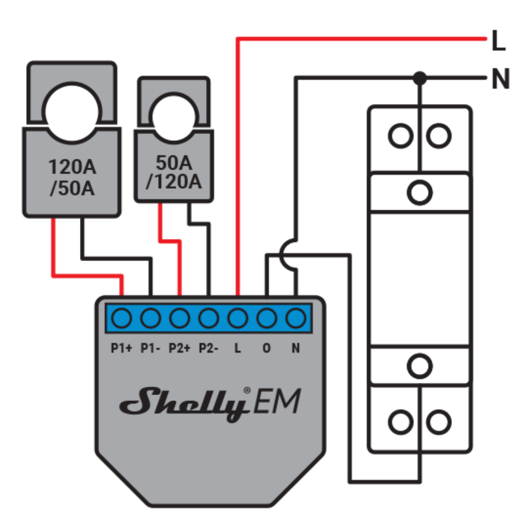 Shelly EM - Módulo WiFi com duplo medidor de consumo + Núcleo de medição de 50A - Smartify - Casa Inteligente - Smart Home - Domotica - Casas Inteligentes