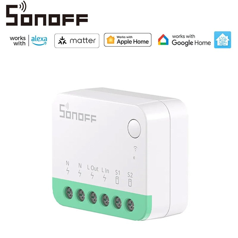 O módulo WiFi SONOFF MINIR4M foi concebido para se integrar de forma inteligente em residências, sendo compatível com assistentes virtuais como Alexa e Google Home para facilitar o controlo por voz.