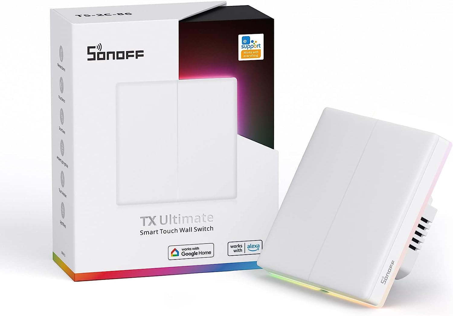 Sonoff TX ULTIMATE Interruptor Inteligente de 2 botões Wifi Branco: Controlo intuitivo por toque para facilitar o uso.