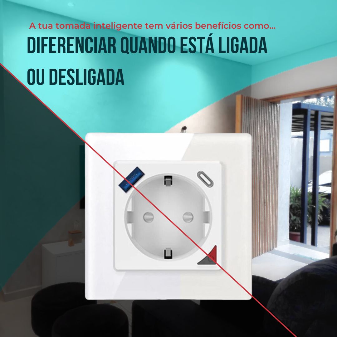 Tomada Inteligente com USB-C e USB-A (Smart socket) com capacidade de 16 Amperes em Branco,