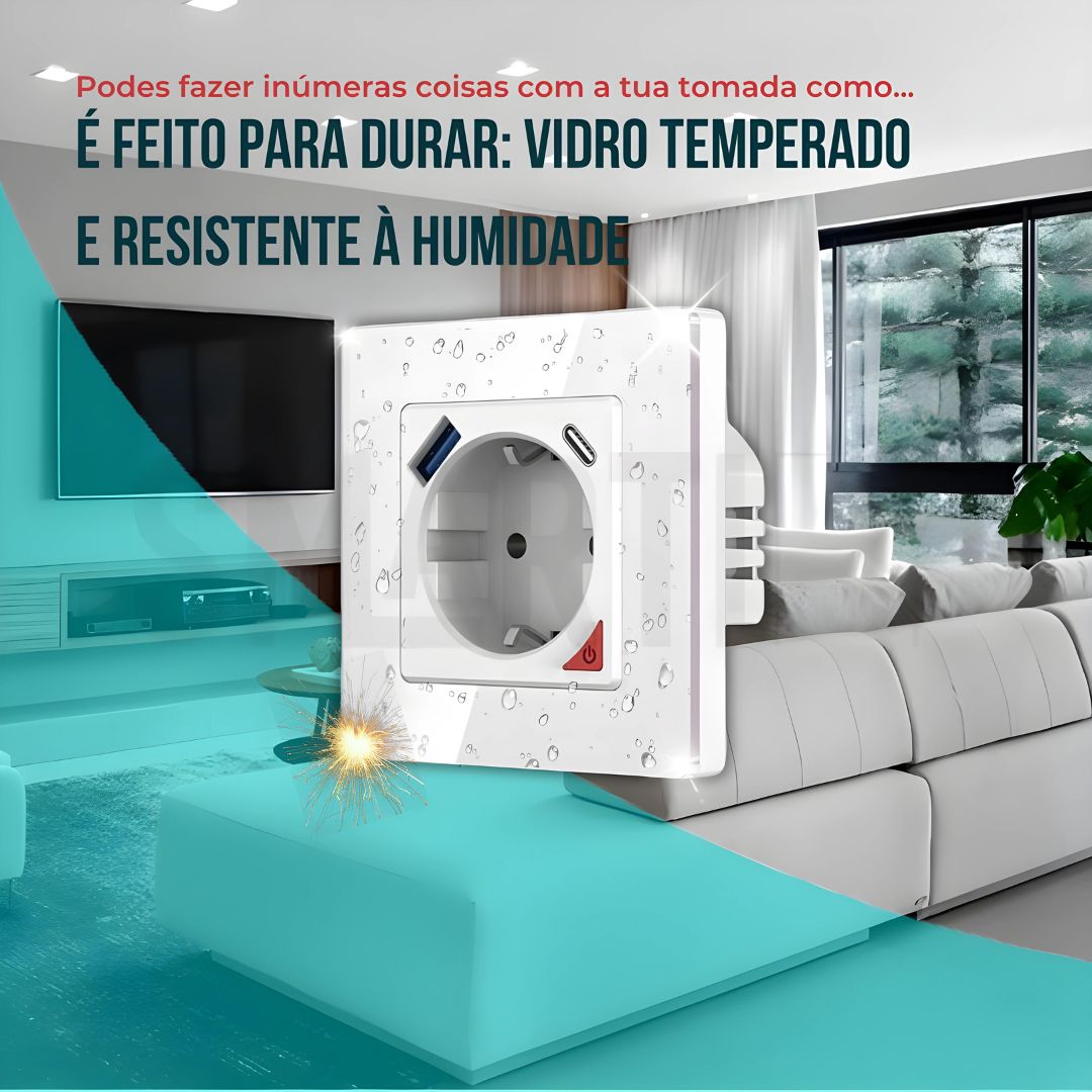 Tomada Inteligente com USB-C e USB-A (Smart socket) com capacidade de 16 Amperes em Branco,