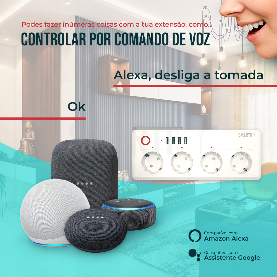 Extensão Inteligente WiFi 4 Tomadas + 4 USB Smartify - Smartify - Casa Inteligente - Smart Home - Domotica - Casas Inteligentes