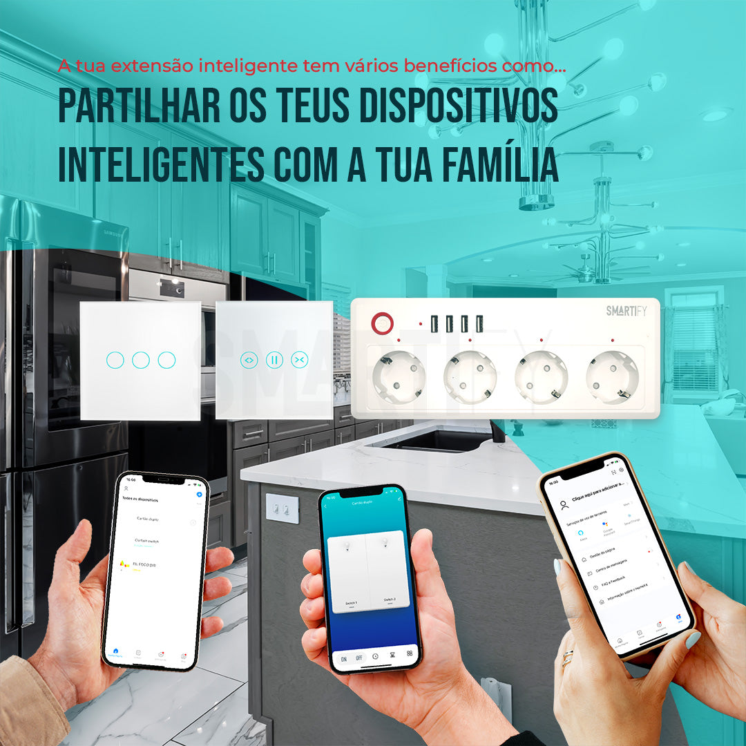 Extensão Inteligente WiFi 4 Tomadas + 4 USB Smartify - Smartify - Casa Inteligente - Smart Home - Domotica - Casas Inteligentes