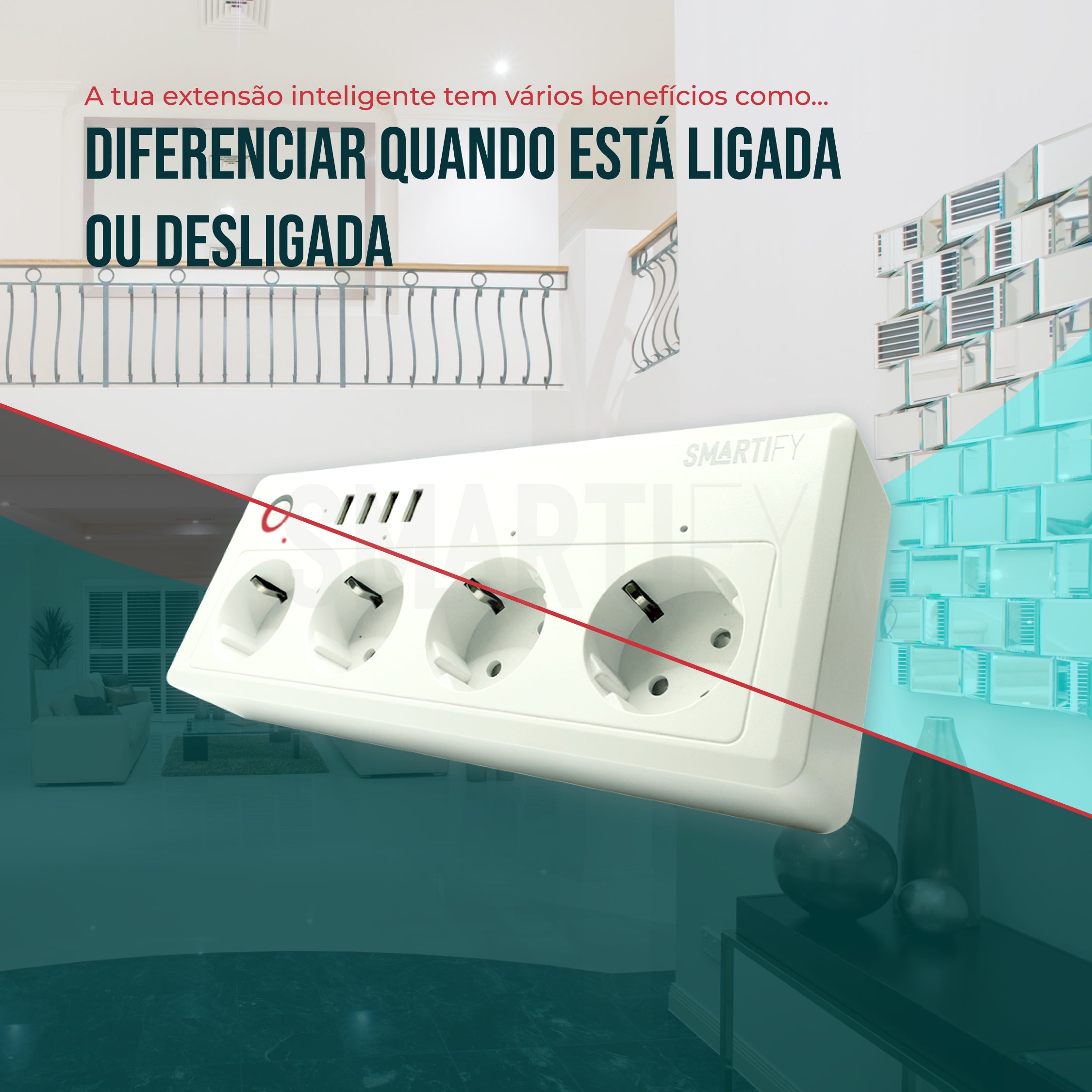 Extensão Inteligente WiFi 4 Tomadas + 4 USB Smartify - Smartify - Casa Inteligente - Smart Home - Domotica - Casas Inteligentes