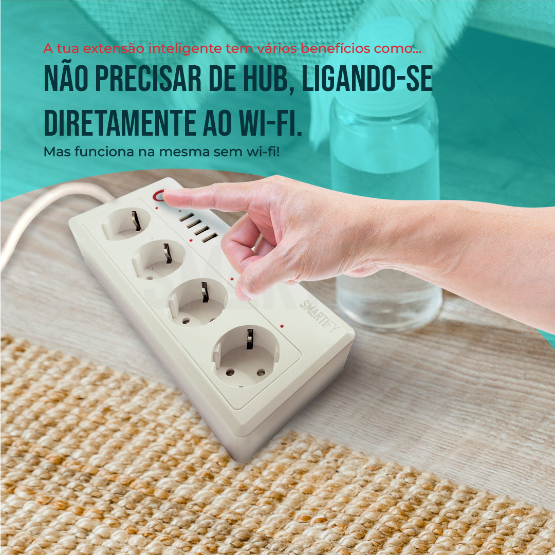 Extensão Inteligente WiFi 4 Tomadas + 4 USB Smartify - Smartify - Casa Inteligente - Smart Home - Domotica - Casas Inteligentes