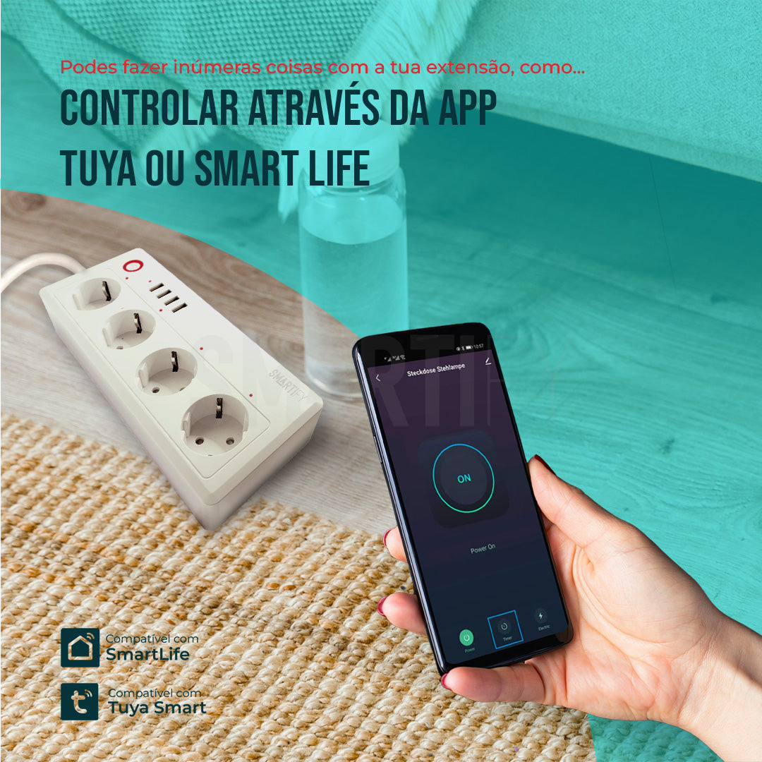 Extensão Inteligente WiFi 4 Tomadas + 4 USB Smartify - Smartify - Casa Inteligente - Smart Home - Domotica - Casas Inteligentes