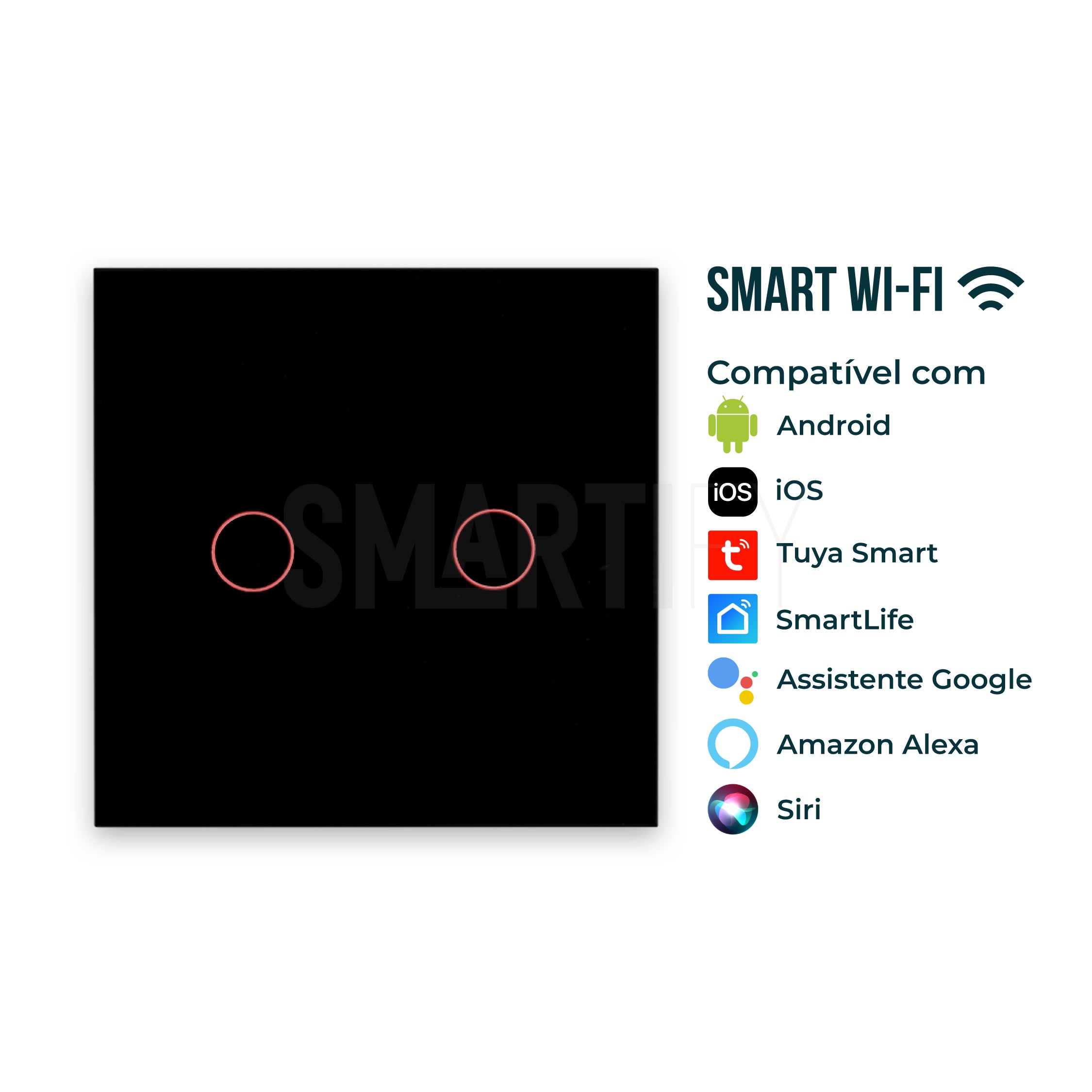 Interruptor Inteligente de Luz WiFi 2 botões Smartify - Preto - Smartify - Casa Inteligente - Smart Home - Domotica - Casas Inteligentes