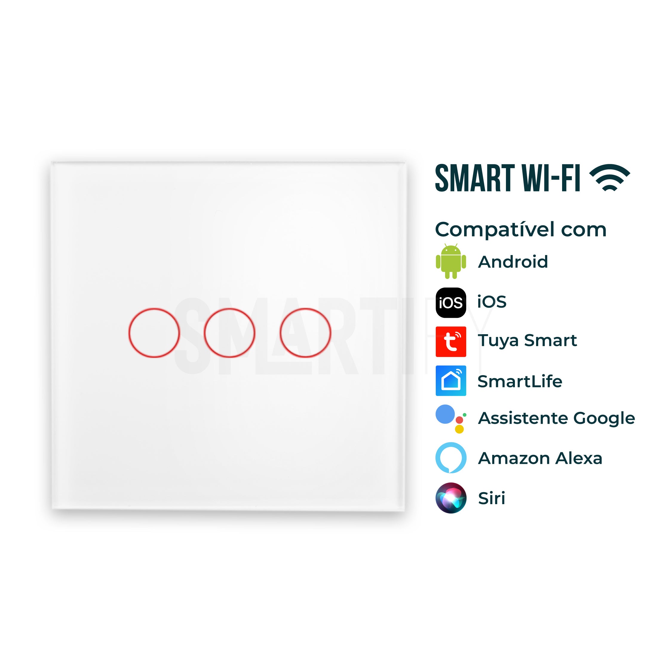 Interruptor Inteligente de Luz WiFi 3 botões Smartify - Branco - Smartify - Casa Inteligente - Smart Home - Domotica - Casas Inteligentes