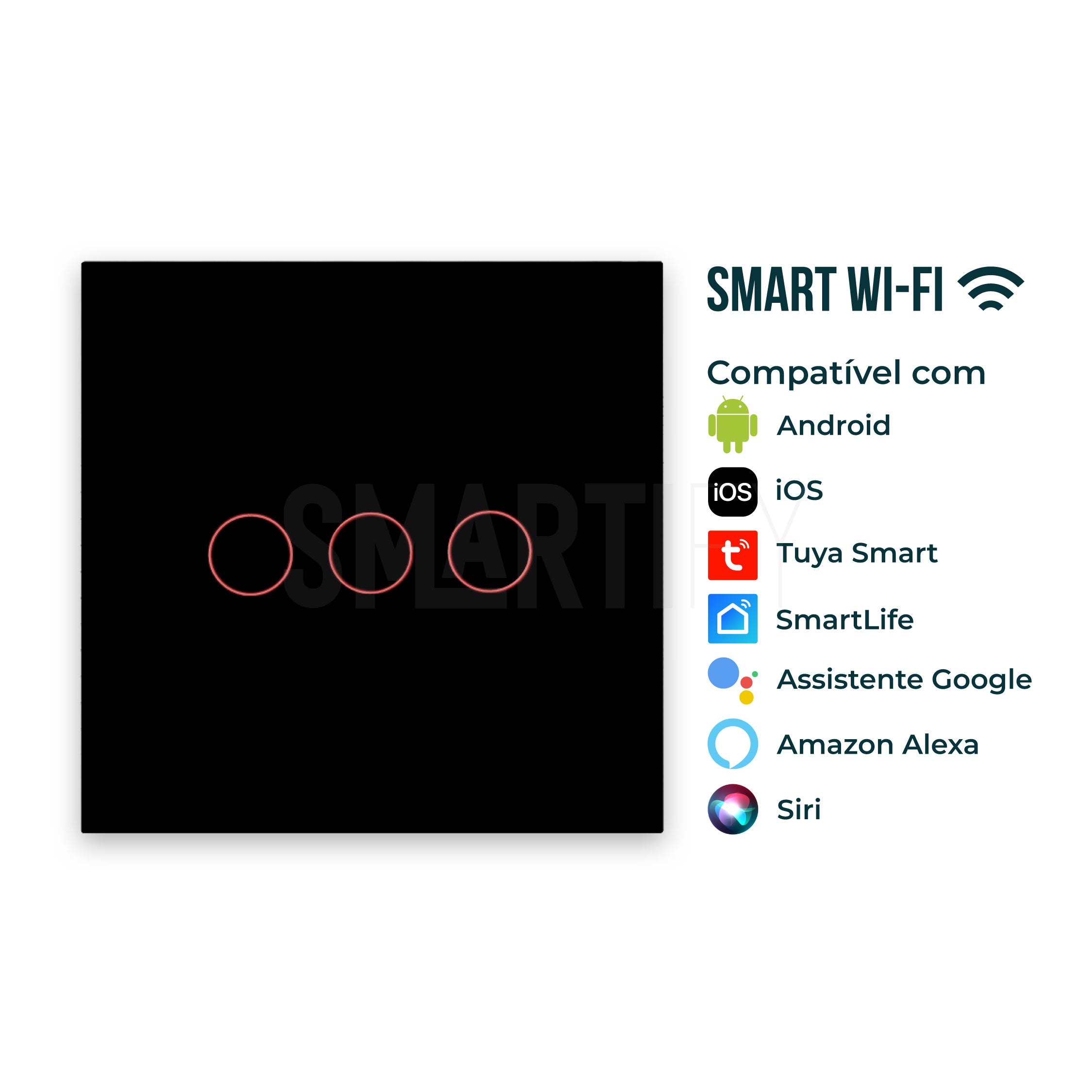 Interruptor Inteligente de Luz WiFi 3 botões Smartify - Preto - Smartify - Casa Inteligente - Smart Home - Domotica - Casas Inteligentes