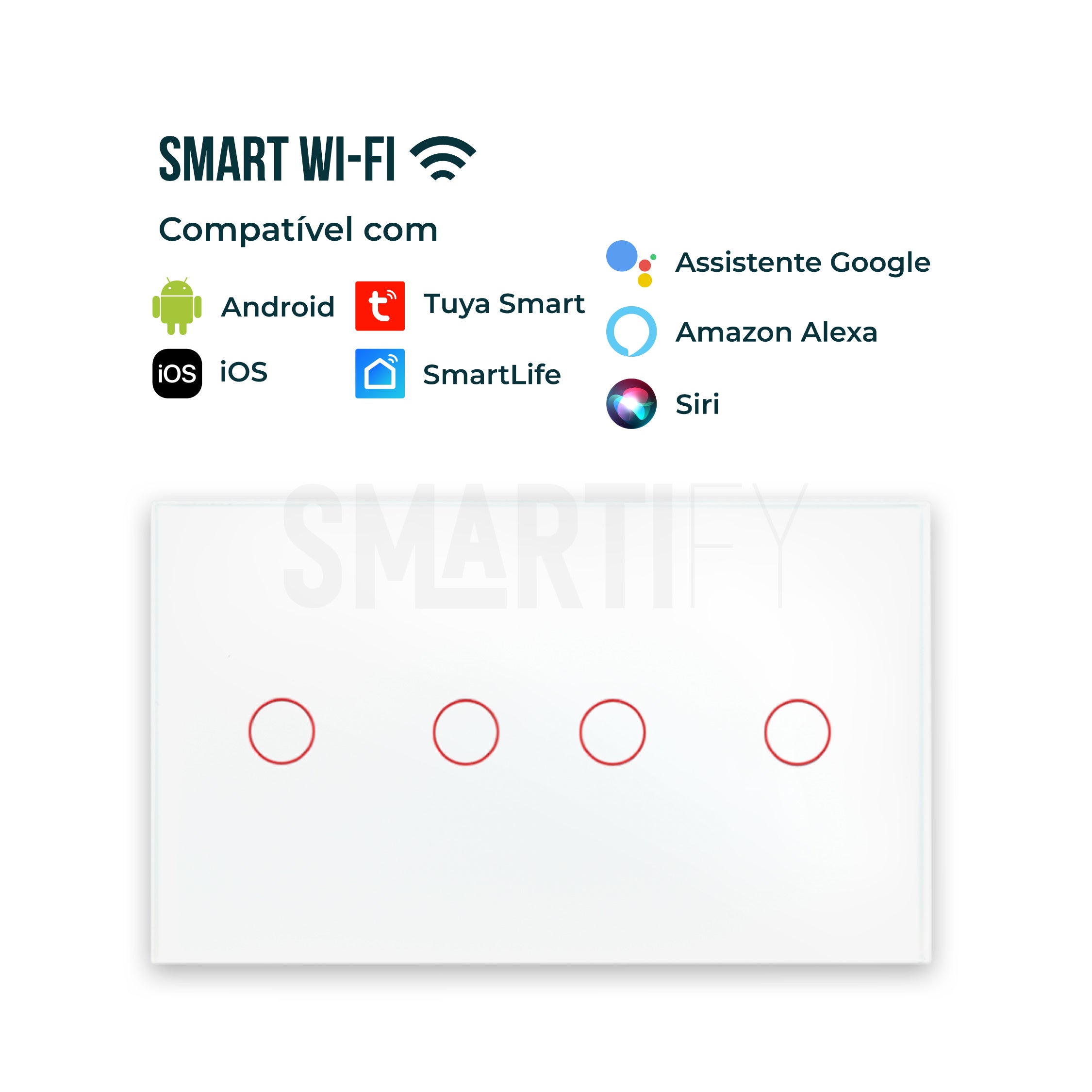 Interruptor Inteligente de Luz WiFi duplo 4 botões Smartify - Branco - Smartify - Casa Inteligente - Smart Home - Domotica - Casas Inteligentes