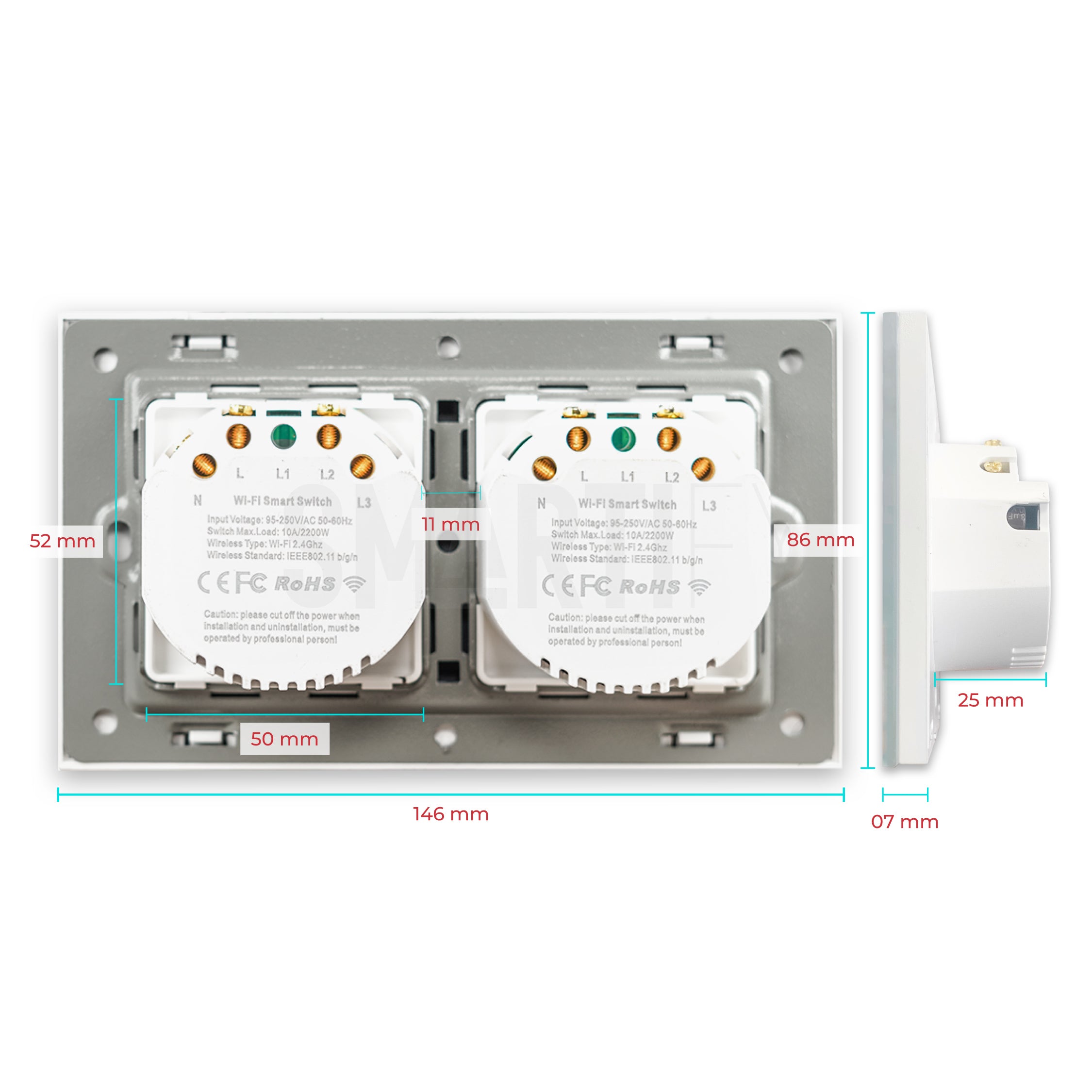 Interruptor Inteligente de Luz WiFi duplo 4 botões Smartify - Branco - Smartify - Casa Inteligente - Smart Home - Domotica - Casas Inteligentes