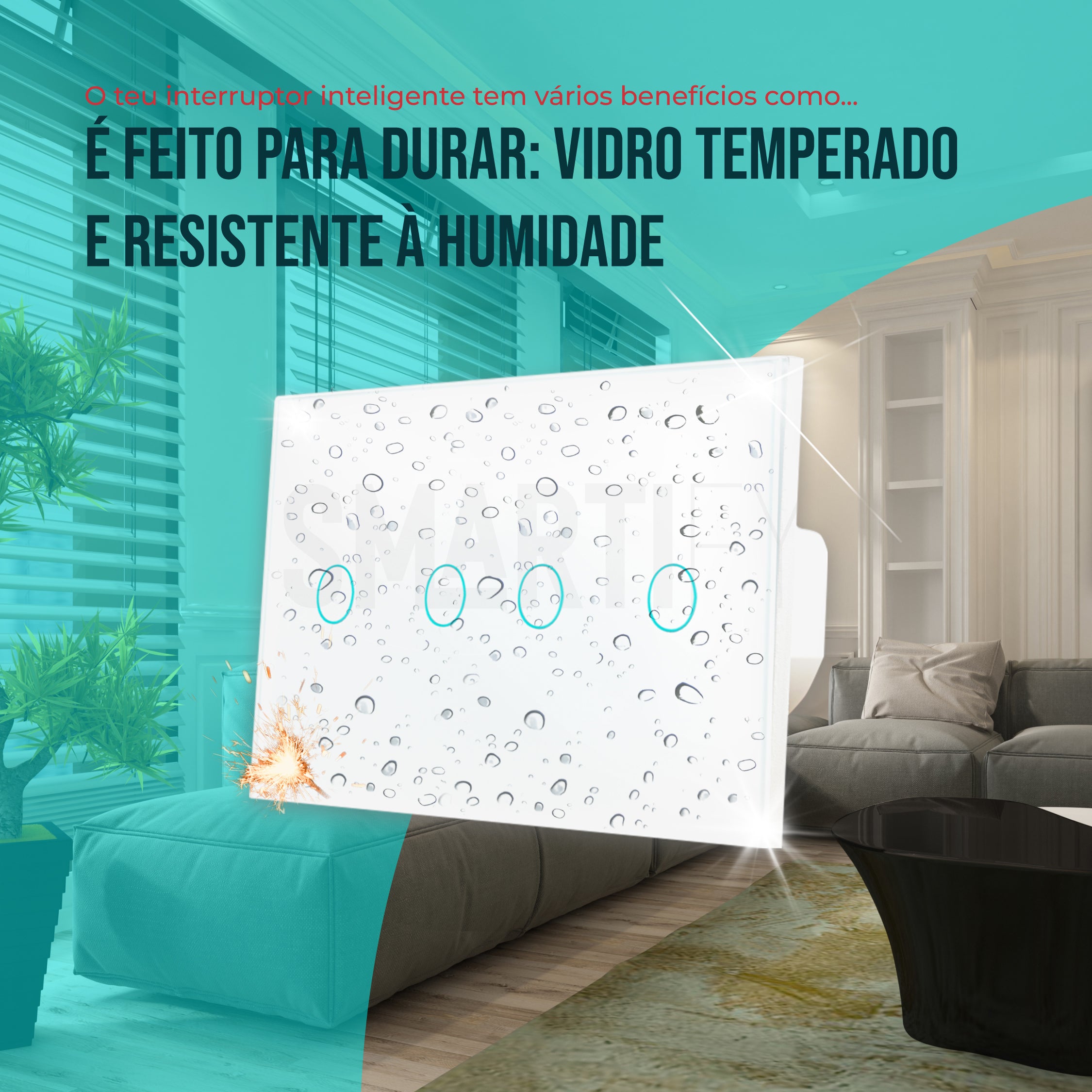 Interruptor Inteligente de Luz WiFi duplo 4 botões Smartify - Branco - Smartify - Casa Inteligente - Smart Home - Domotica - Casas Inteligentes
