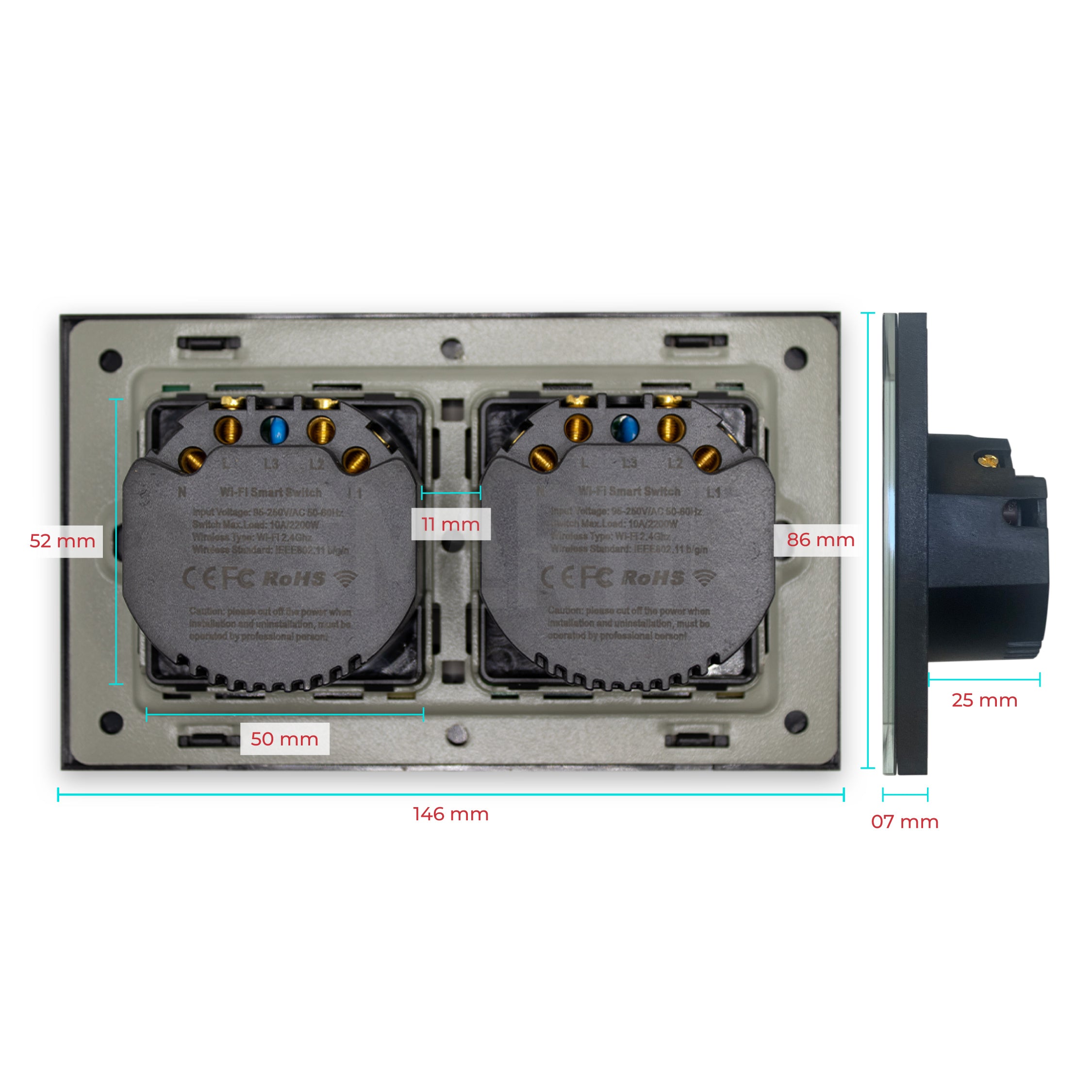Interruptor Inteligente de Luz WiFi duplo 4 botões Smartify - Preto - Smartify - Casa Inteligente - Smart Home - Domotica - Casas Inteligentes