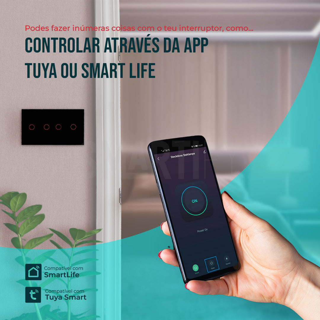 Interruptor Inteligente de Luz WiFi duplo 4 botões Smartify - Preto - Smartify - Casa Inteligente - Smart Home - Domotica - Casas Inteligentes