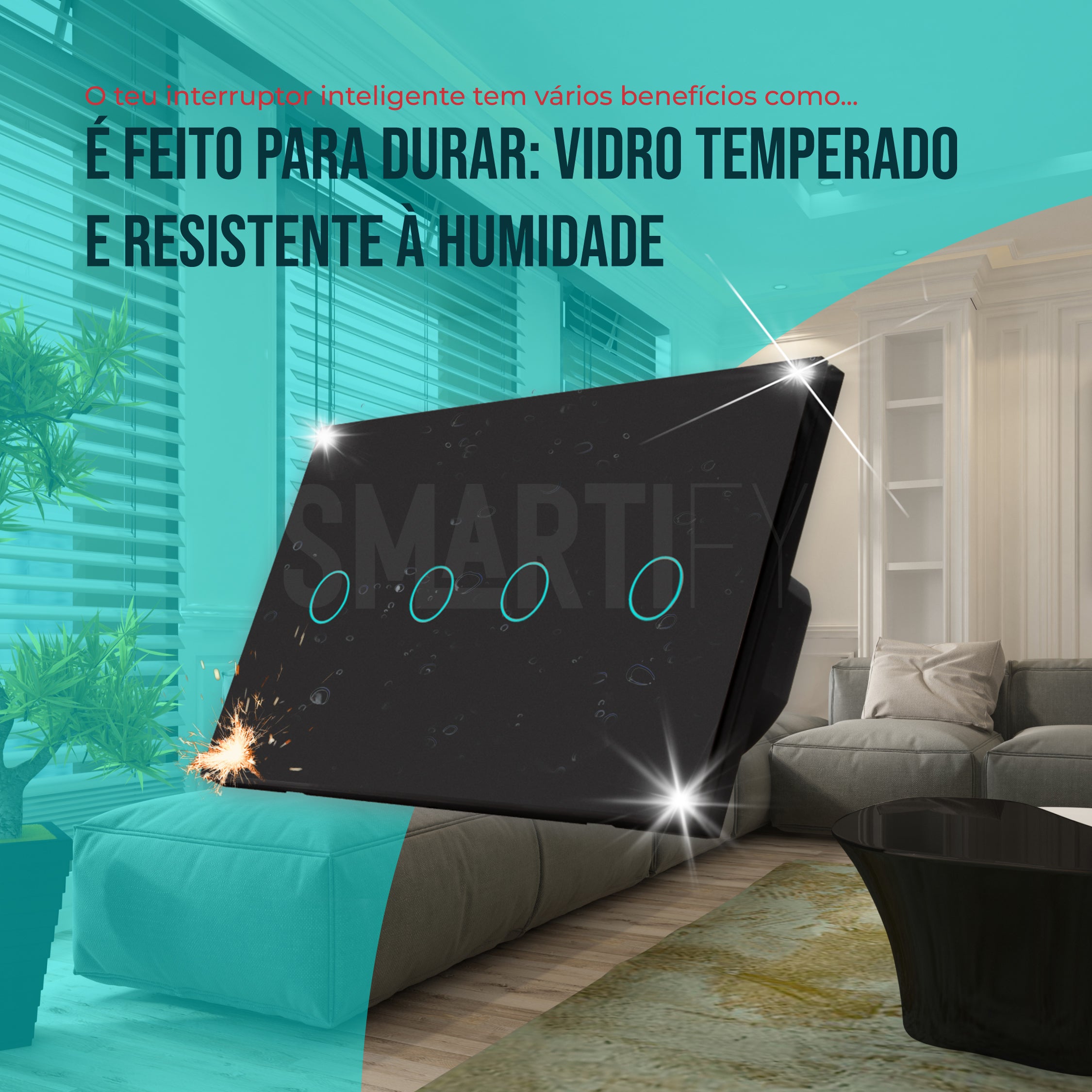 Interruptor Inteligente de Luz WiFi duplo 4 botões Smartify - Preto - Smartify - Casa Inteligente - Smart Home - Domotica - Casas Inteligentes