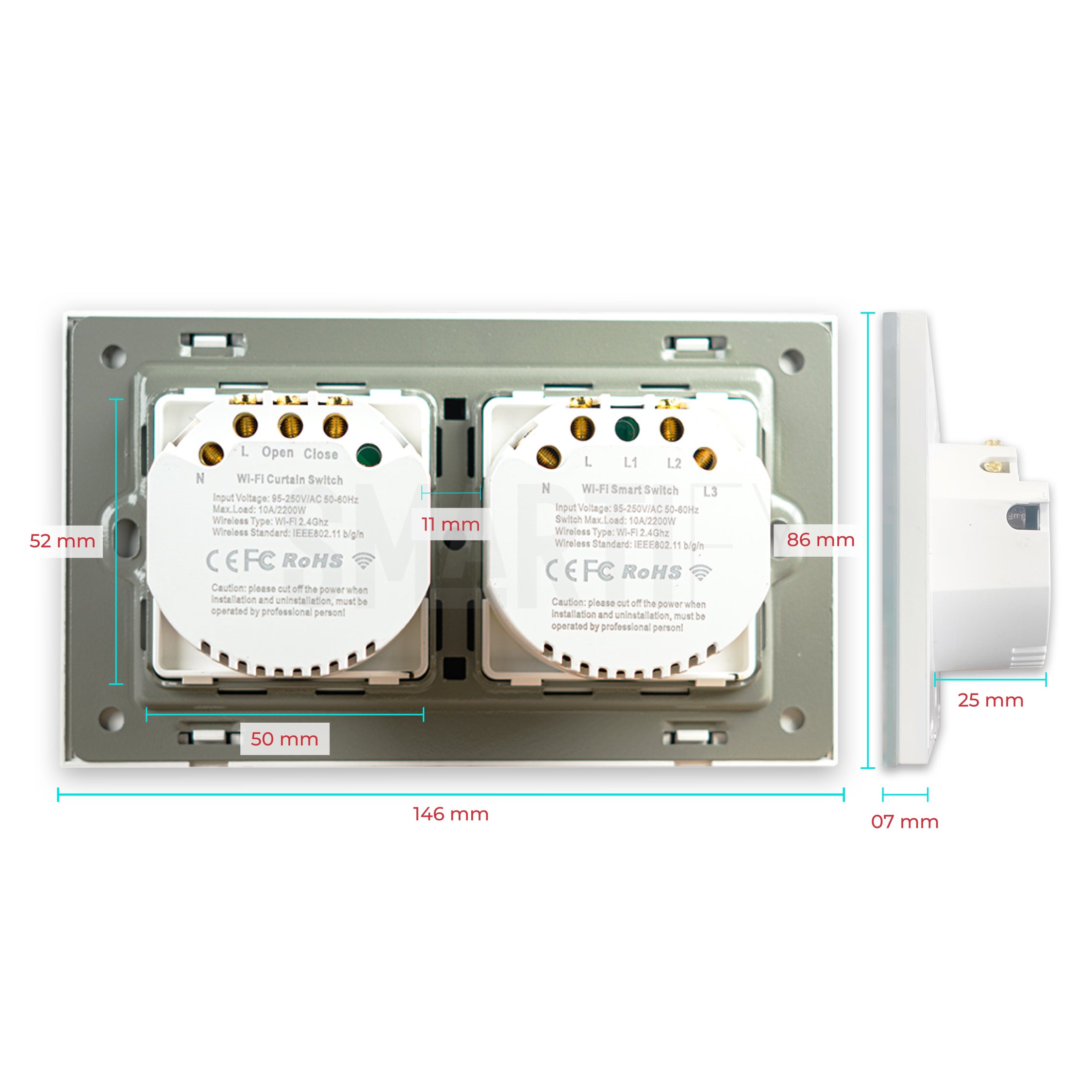 Interruptor de Luz + Interruptor de Estores Duplo Inteligente WiFi Smartify - Branco - Smartify - Casa Inteligente - Smart Home - Domotica - Casas Inteligentes