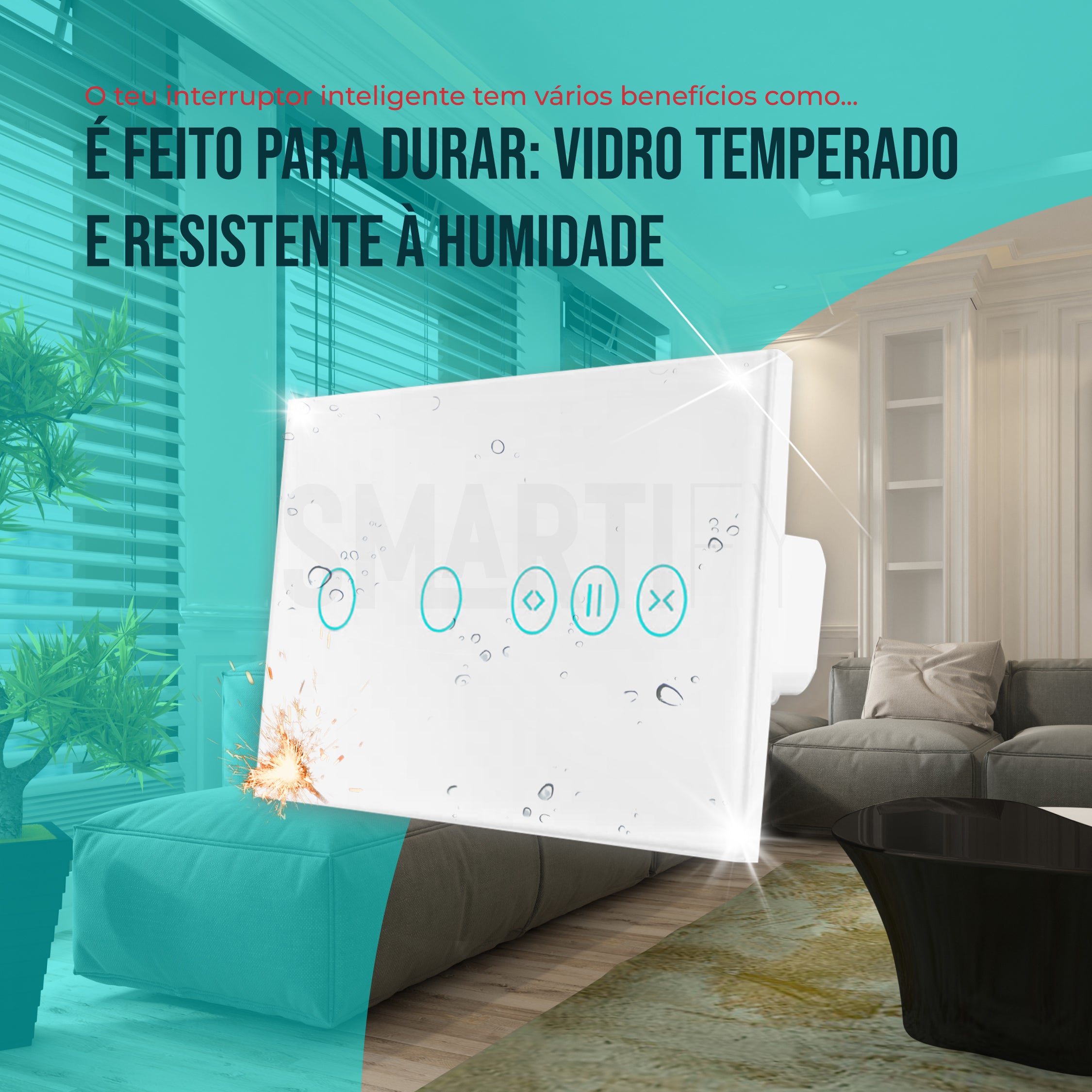 Interruptor de Luz + Interruptor de Estores Duplo Inteligente WiFi Smartify - Branco - Smartify - Casa Inteligente - Smart Home - Domotica - Casas Inteligentes