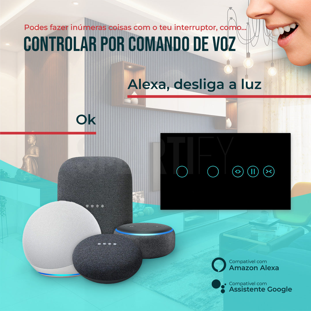 Interruptor de Luz + Interruptor de Estores Duplo Inteligente WiFi Smartify - Preto - Smartify - Casa Inteligente - Smart Home - Domotica - Casas Inteligentes