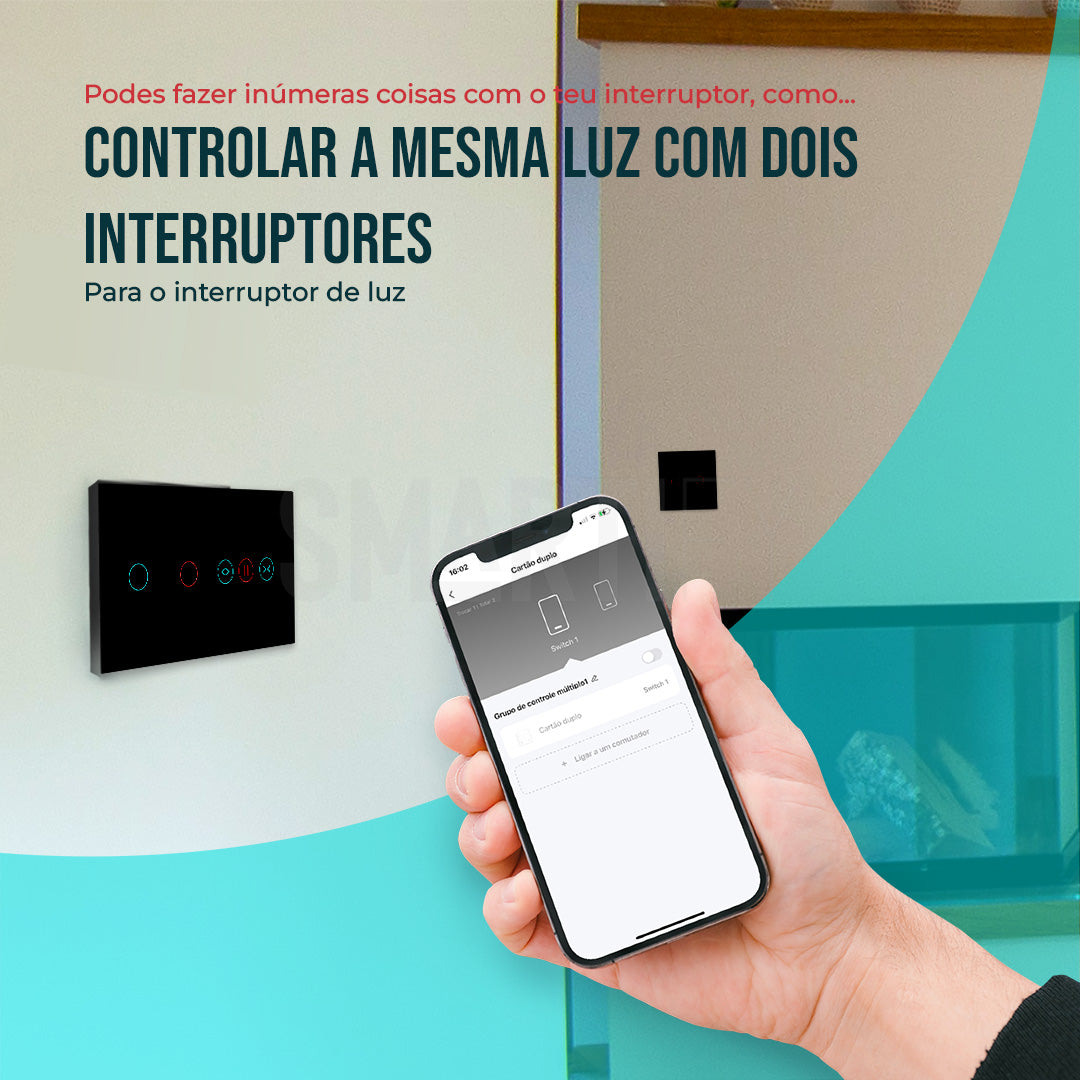 Interruptor de Luz + Interruptor de Estores Duplo Inteligente WiFi Smartify - Preto - Smartify - Casa Inteligente - Smart Home - Domotica - Casas Inteligentes