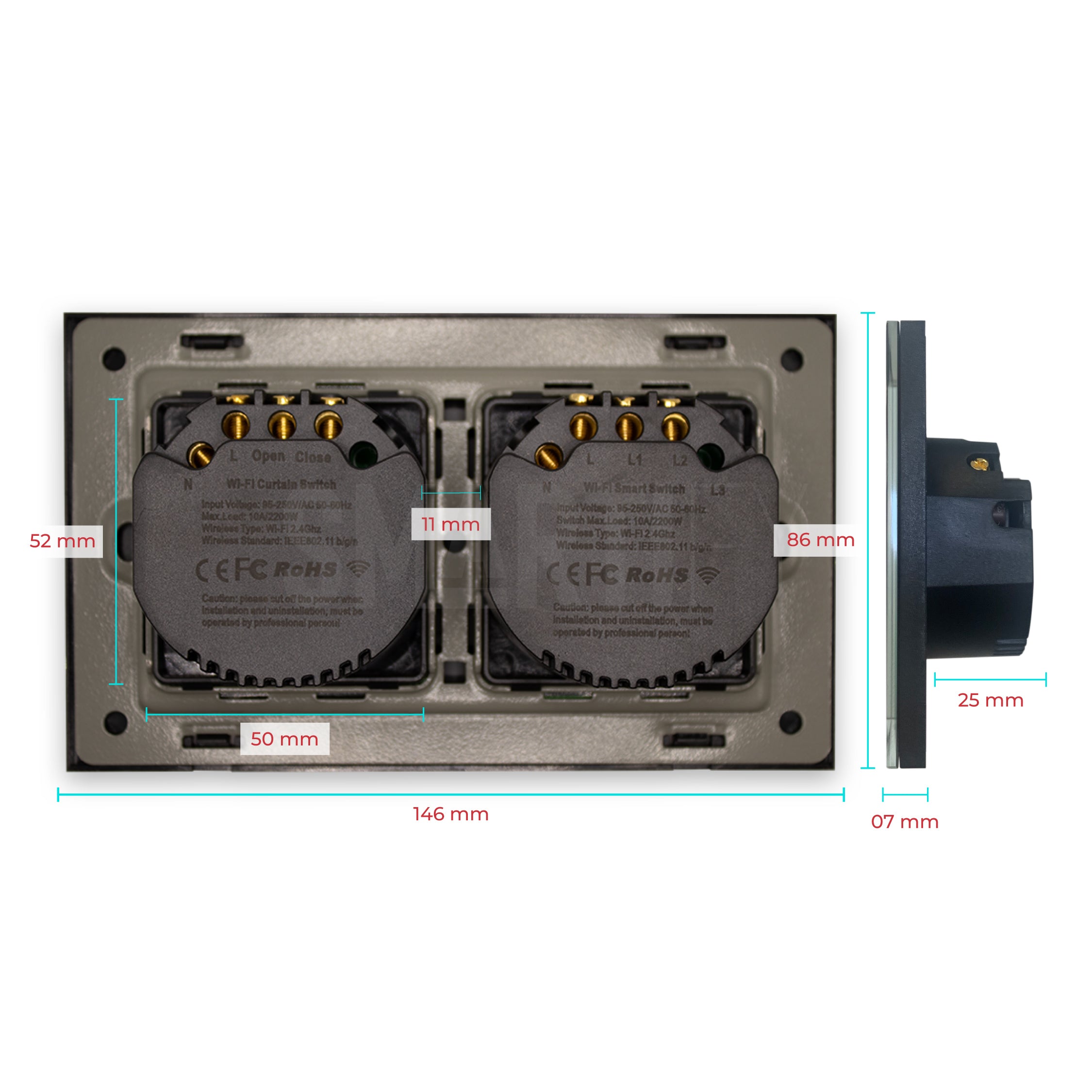 Interruptor de Luz + Interruptor de Estores Duplo Inteligente WiFi Smartify - Preto - Smartify - Casa Inteligente - Smart Home - Domotica - Casas Inteligentes