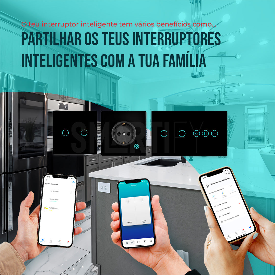 Interruptor de Luz + Interruptor de Estores Duplo Inteligente WiFi Smartify - Preto - Smartify - Casa Inteligente - Smart Home - Domotica - Casas Inteligentes