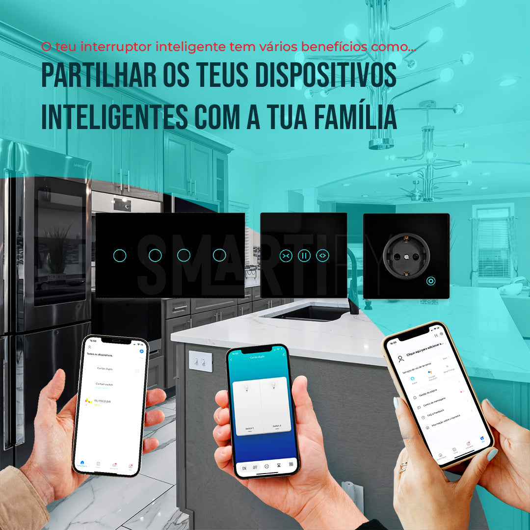 Interruptor Inteligente de Luz WiFi duplo 4 botões Smartify - Preto - Smartify - Casa Inteligente - Smart Home - Domotica - Casas Inteligentes